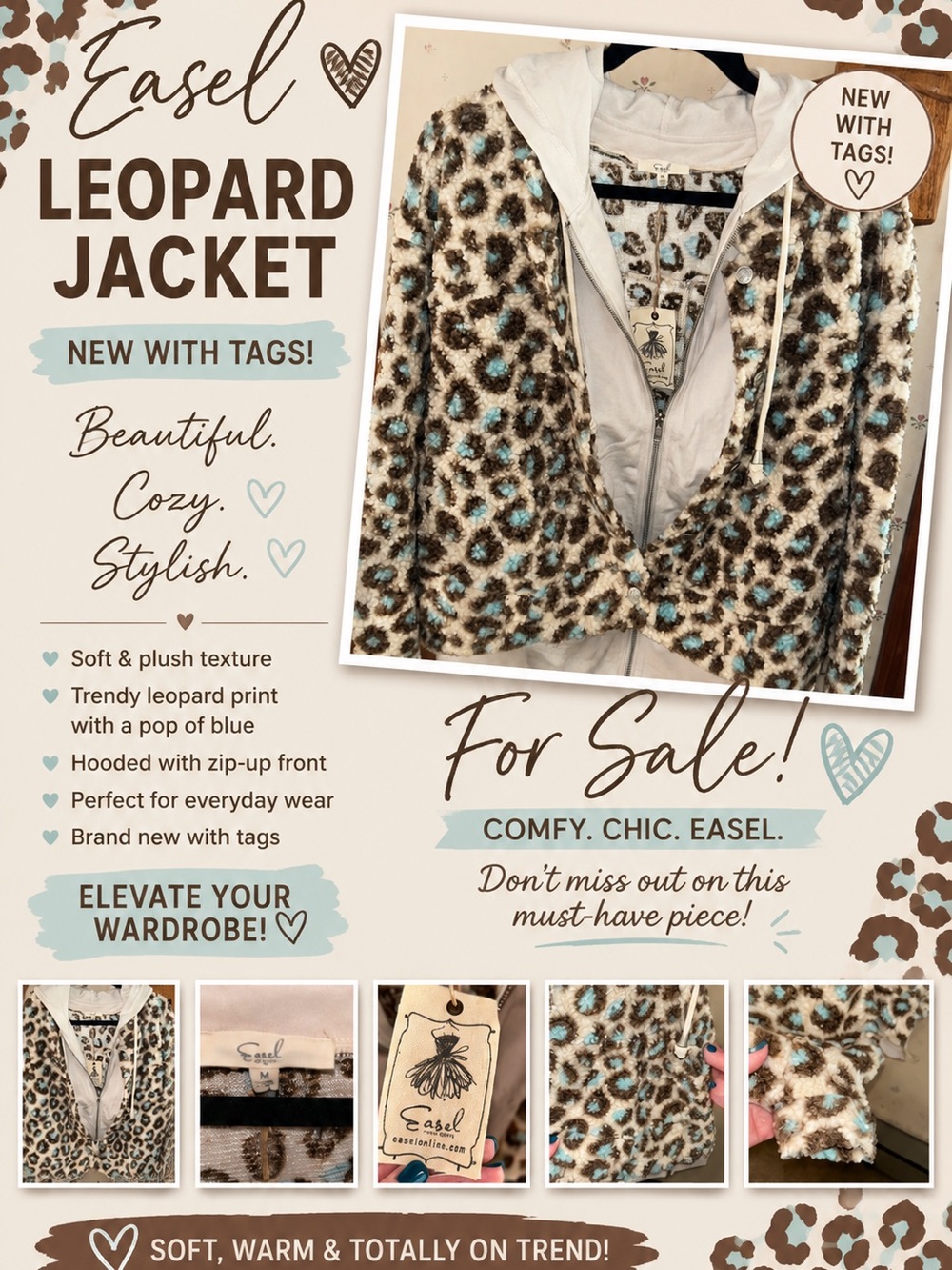 Easel Leopard Print Jacket with Blue Accents